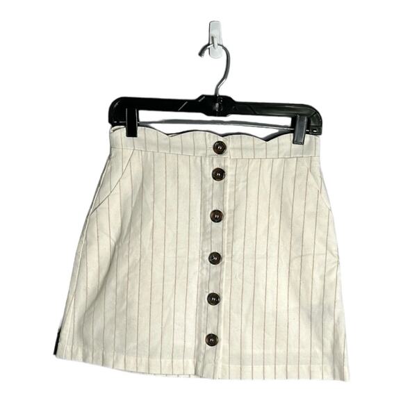 Altar’d State White Striped Mini Skirt Buttoned Front Size Small - Picture 1 of 9